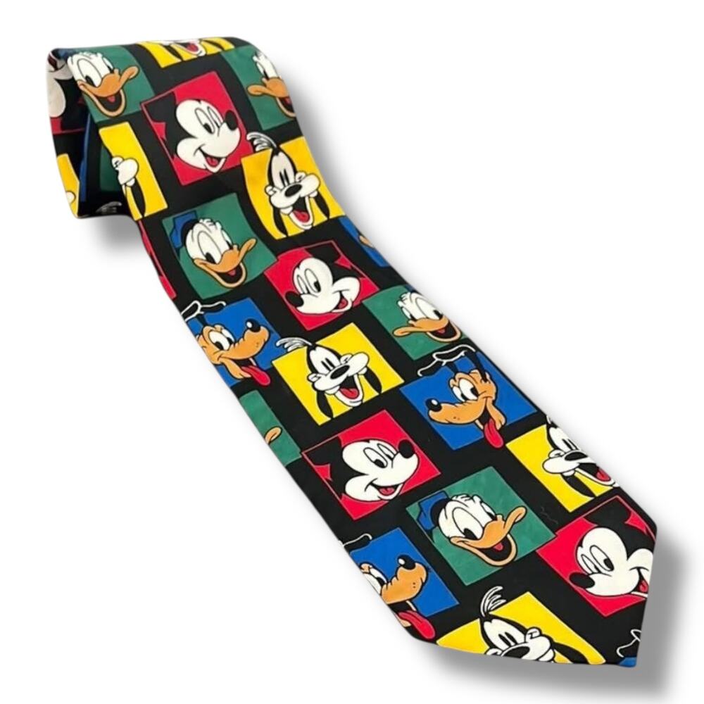 Vintage Disney Mickey Mouse Tie Goofy Donald Pluto Primary Colors Red Blue Green